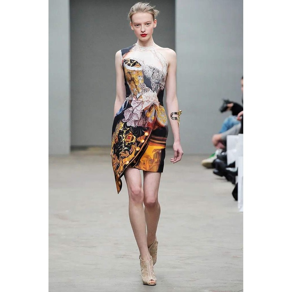 Mary Katrantzou FW 2010 Runway Silk Size XS/S Asymmetric Trompe L'Oeil Dress